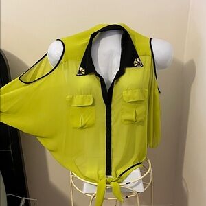 XOXO Vibrant Lime Sheer Blouse